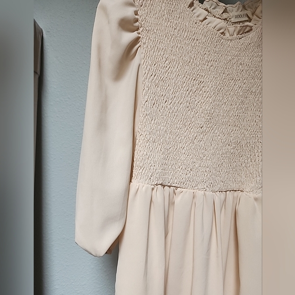 Roolee Smocked Cream Midi Dress - Picture 2 of 4